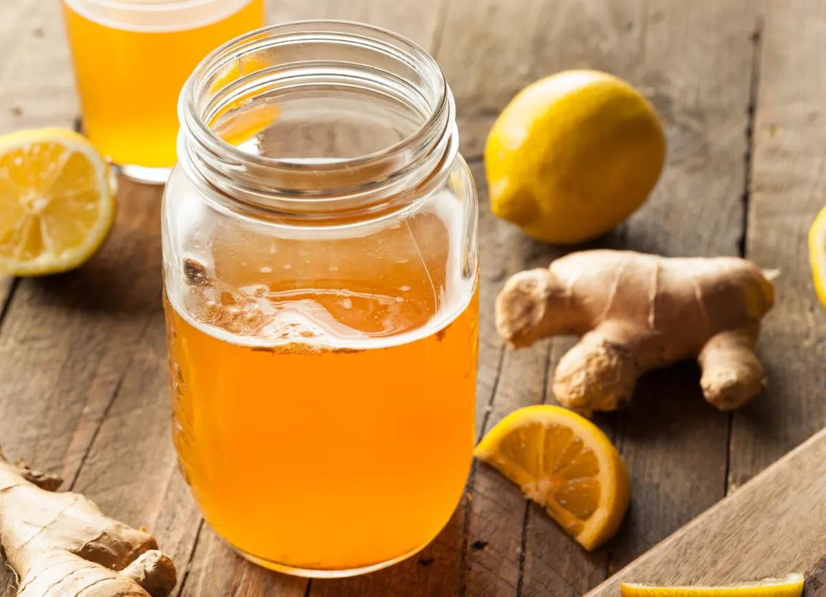 A glass of kombucha tea.