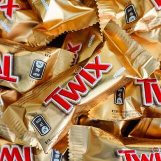 A bunch of Twix candy bars.
