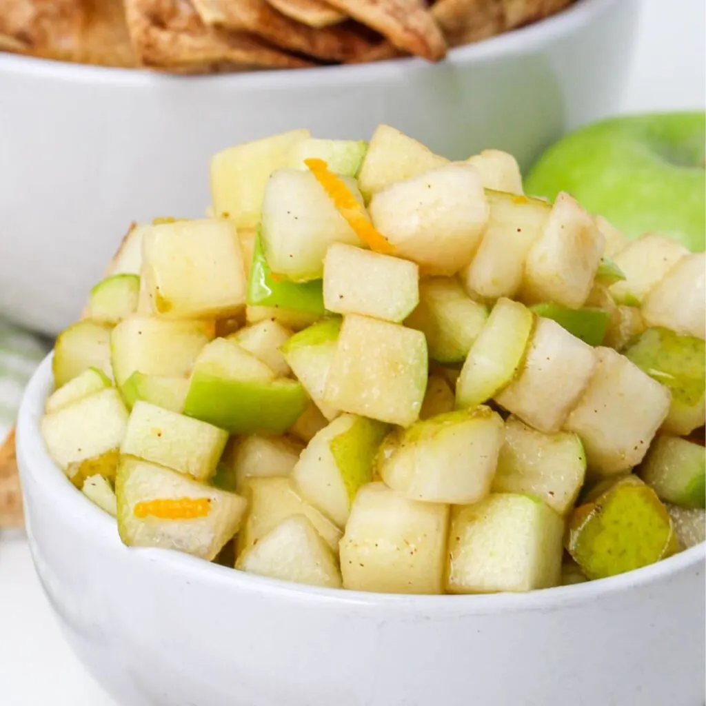 Closely looking at cinnamon sugar diced apples.