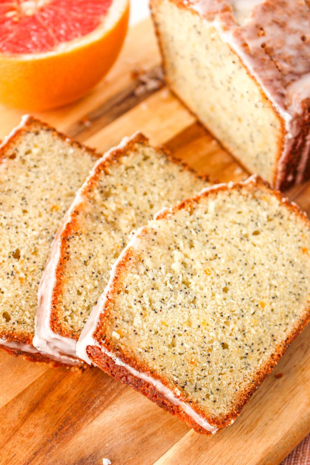 Slices of grapefruit bread with glaze.