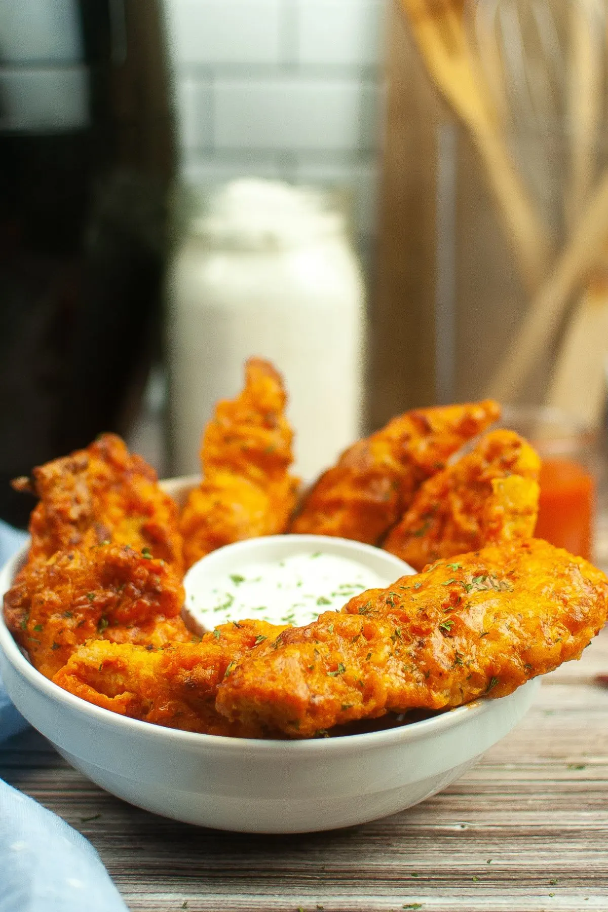 A bowl of Air Fryer Buffalo Chicken Tenders.