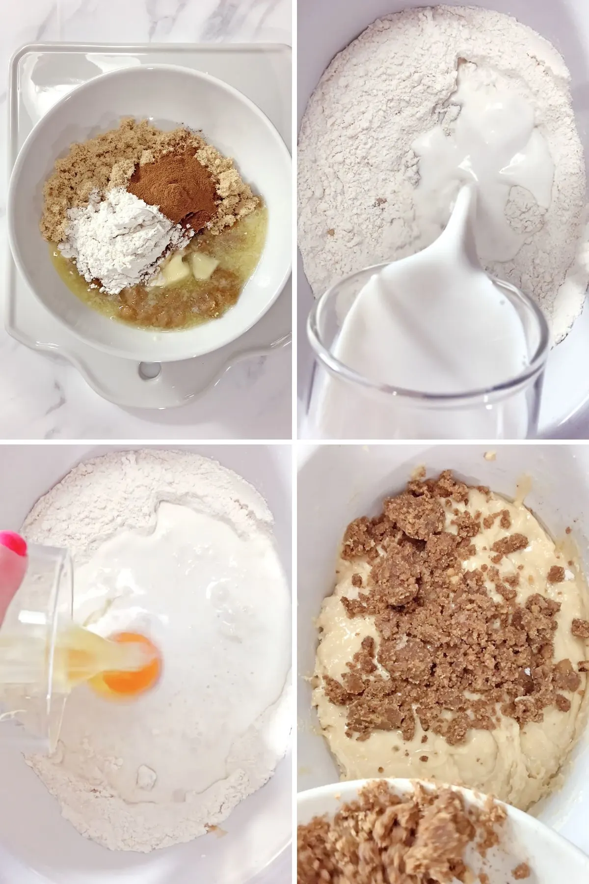 A collage of images showing how to make a cinnamon bun cake in the crock pot.