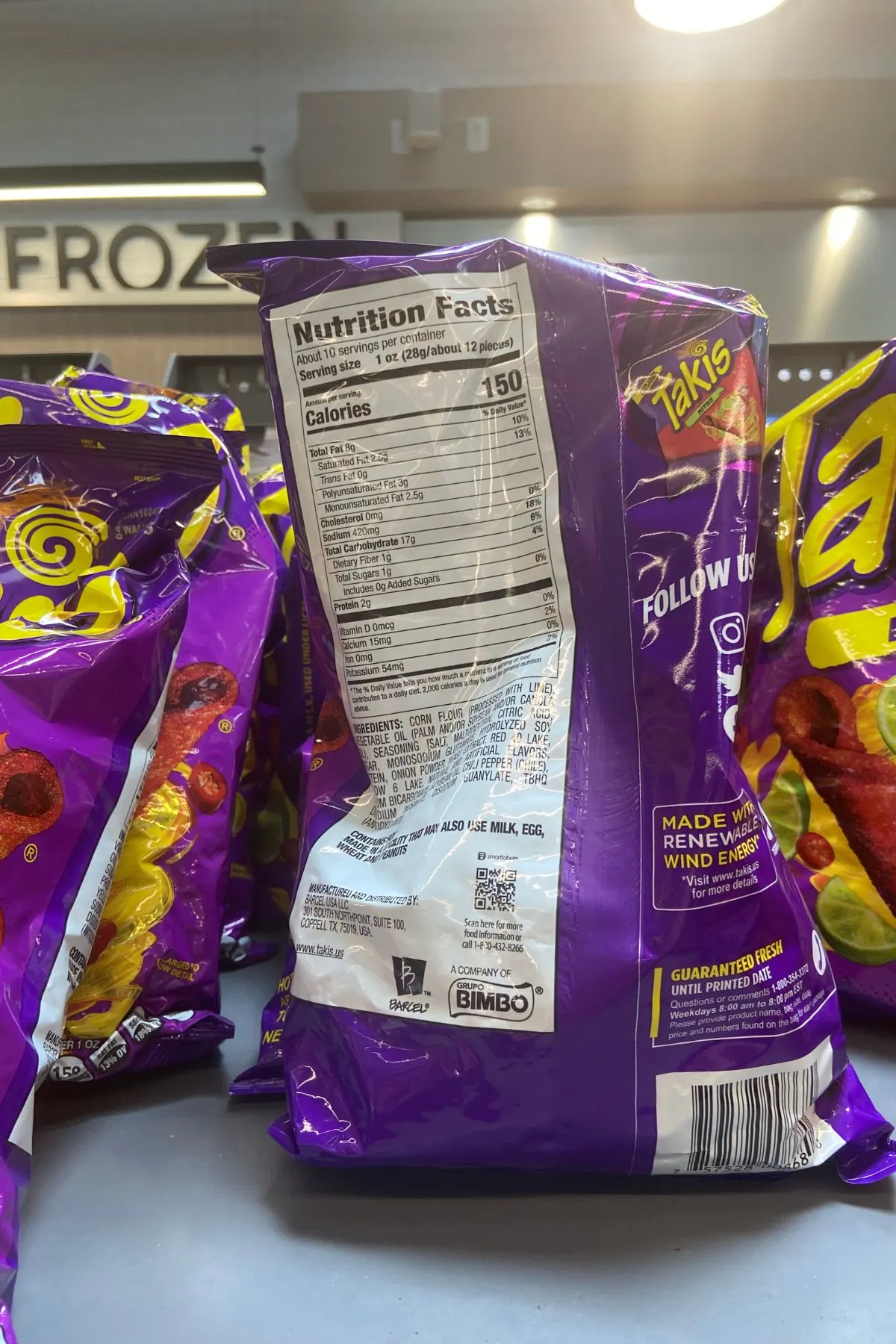 The back of a Takis Fuego bag with the nutrition label.
