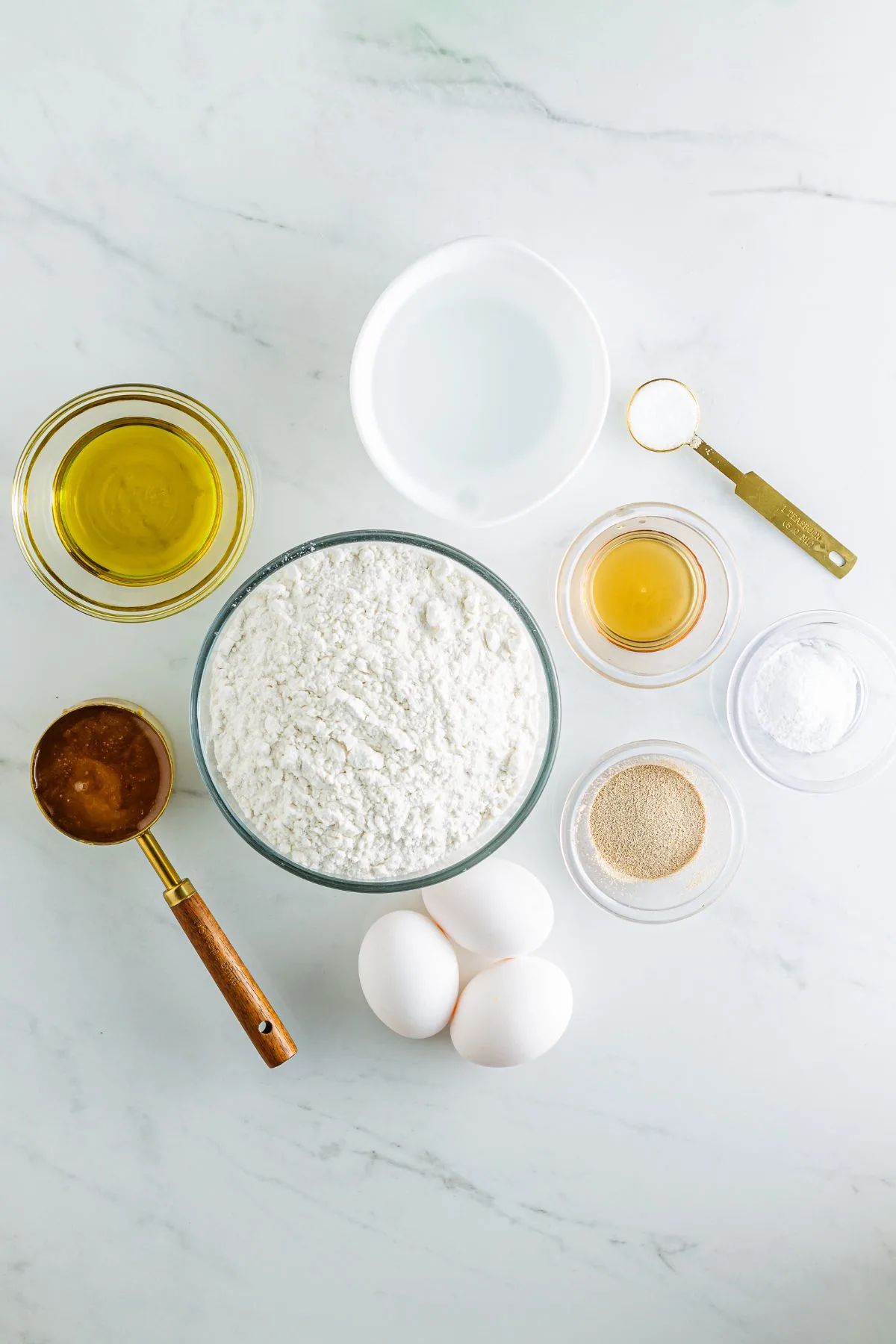 Ingredients needed to make a loaf of dairy free gluten free sandwich bread. 