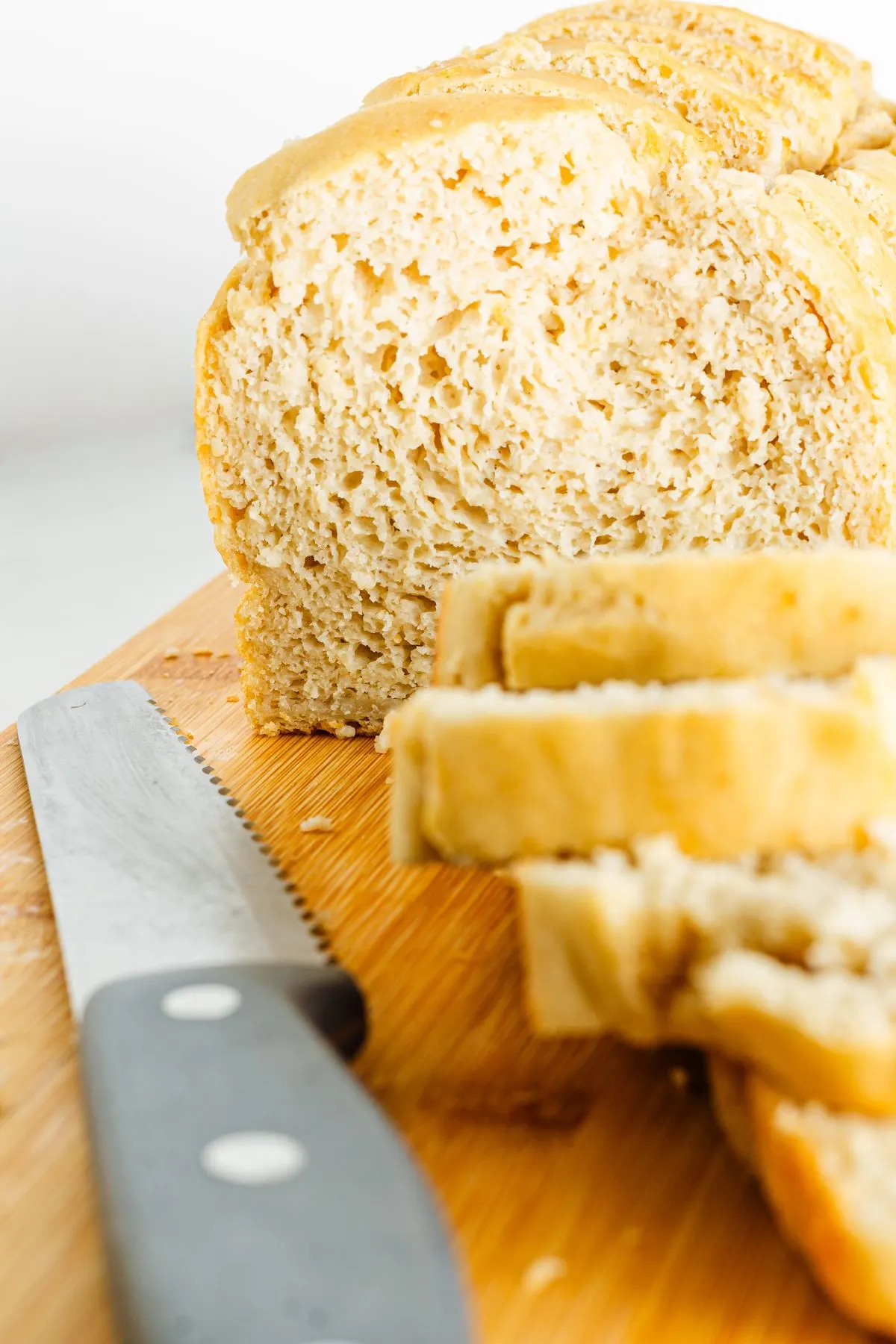 Closer look at the texture of a homemade gluten free loaf of bread. 