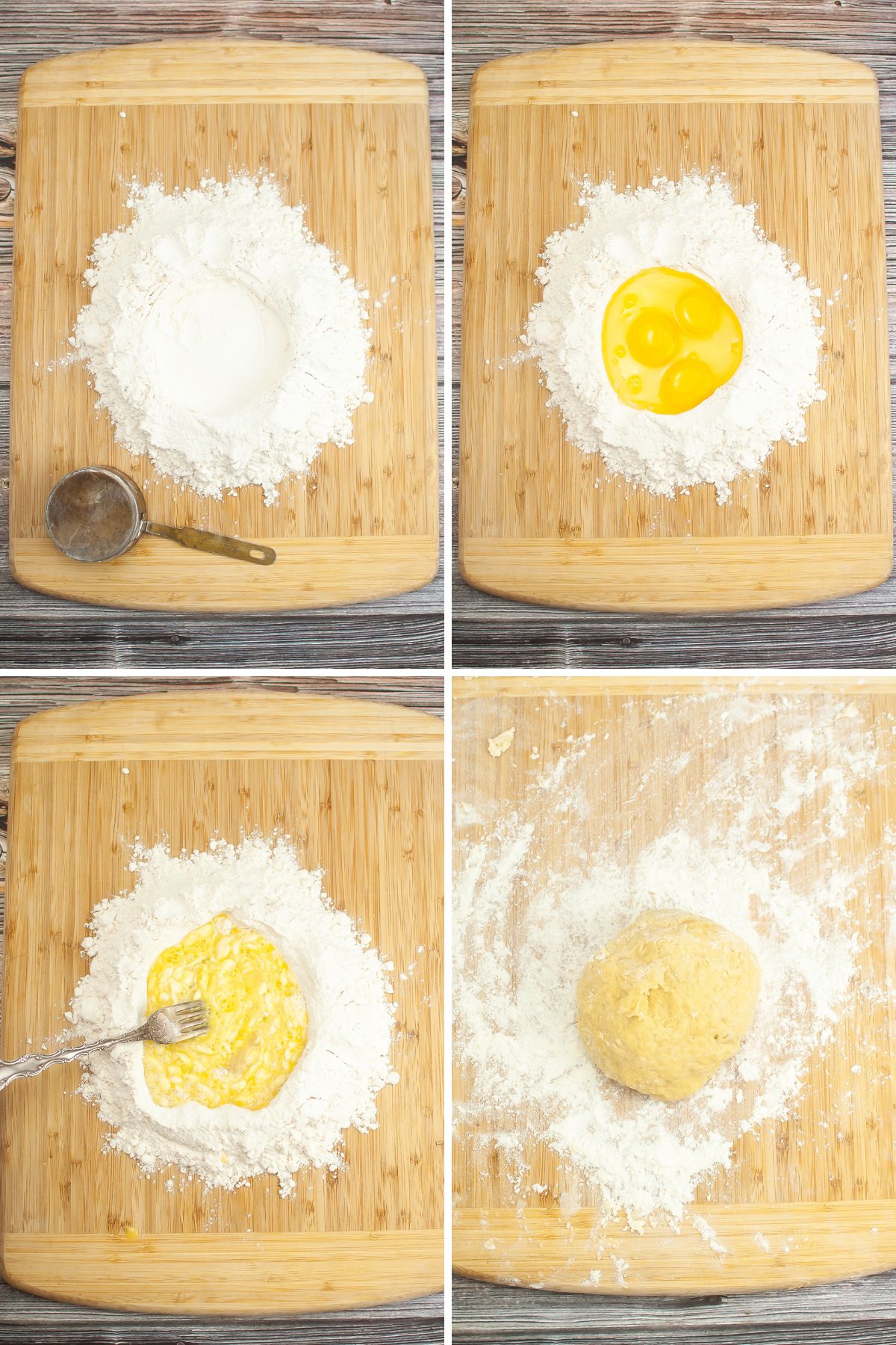 A collage of images showing how to make gluten free pasta dough.