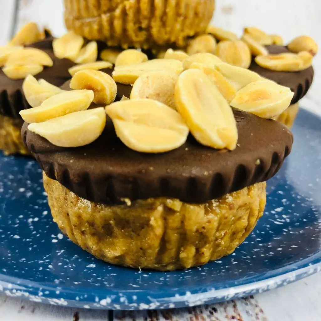 Up close looking at a homemade Snickers Cup.