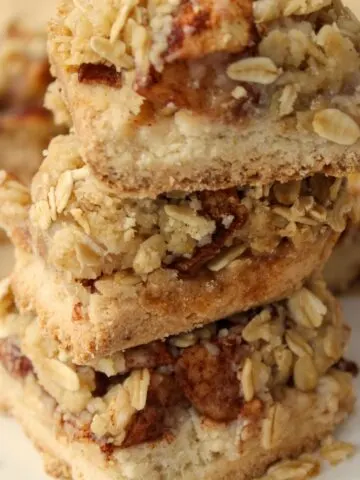 A small stack of Gluten Free Apple Crumble Bars.