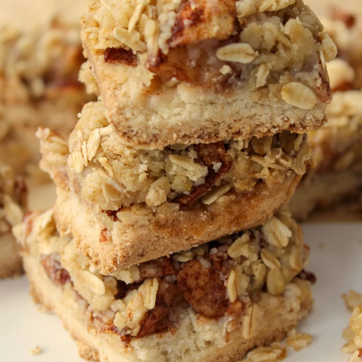 A small stack of Gluten Free Apple Crumble Bars.