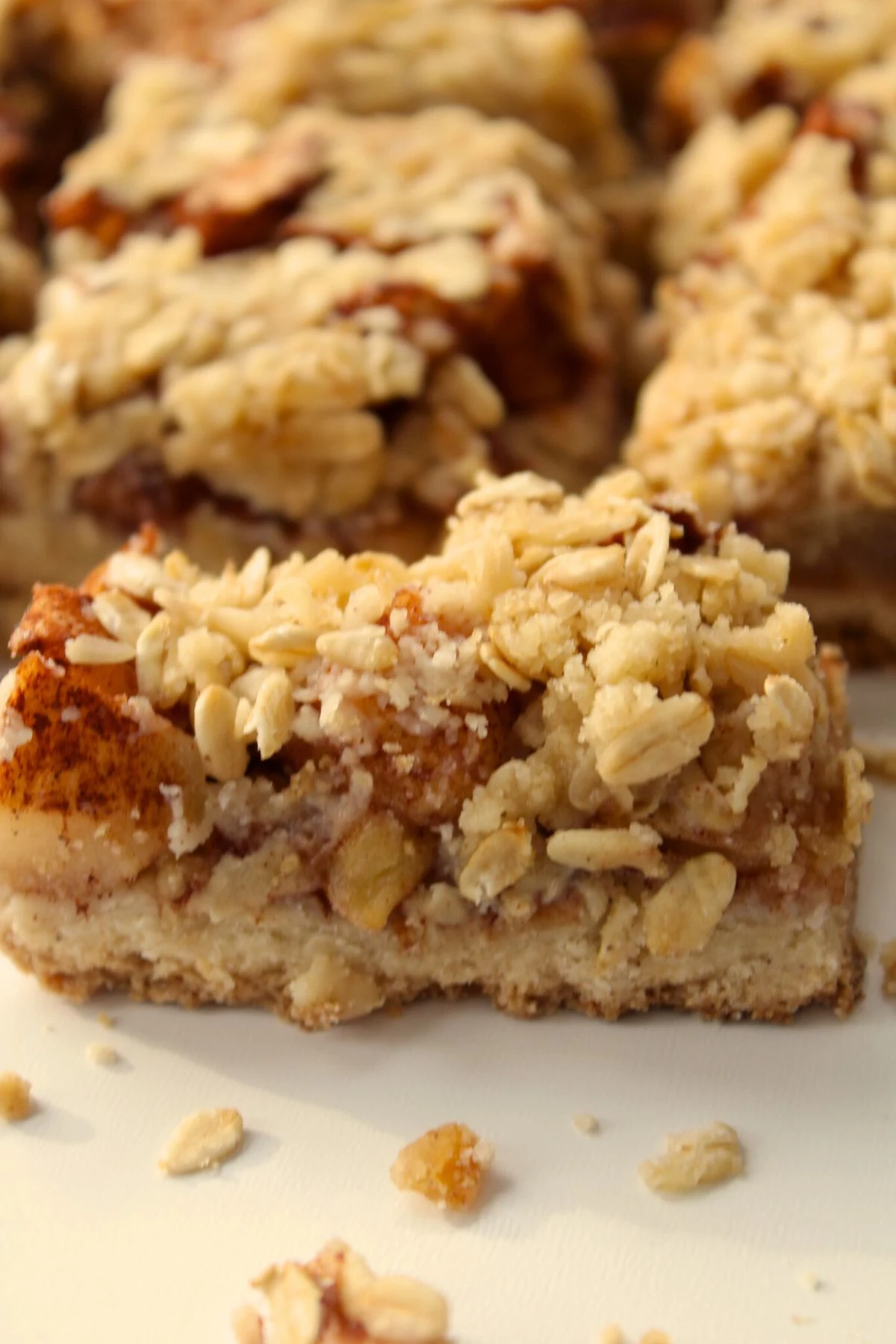 A couple cut Dairy Free Gluten Free Apple Crumble Bars.