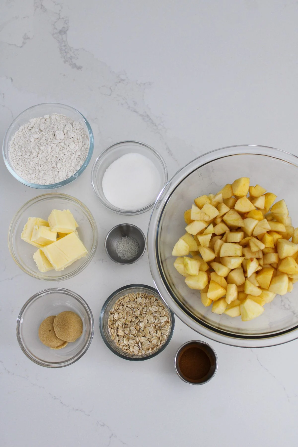 All the ingredients needed to make GF Apple Crumble Bars.