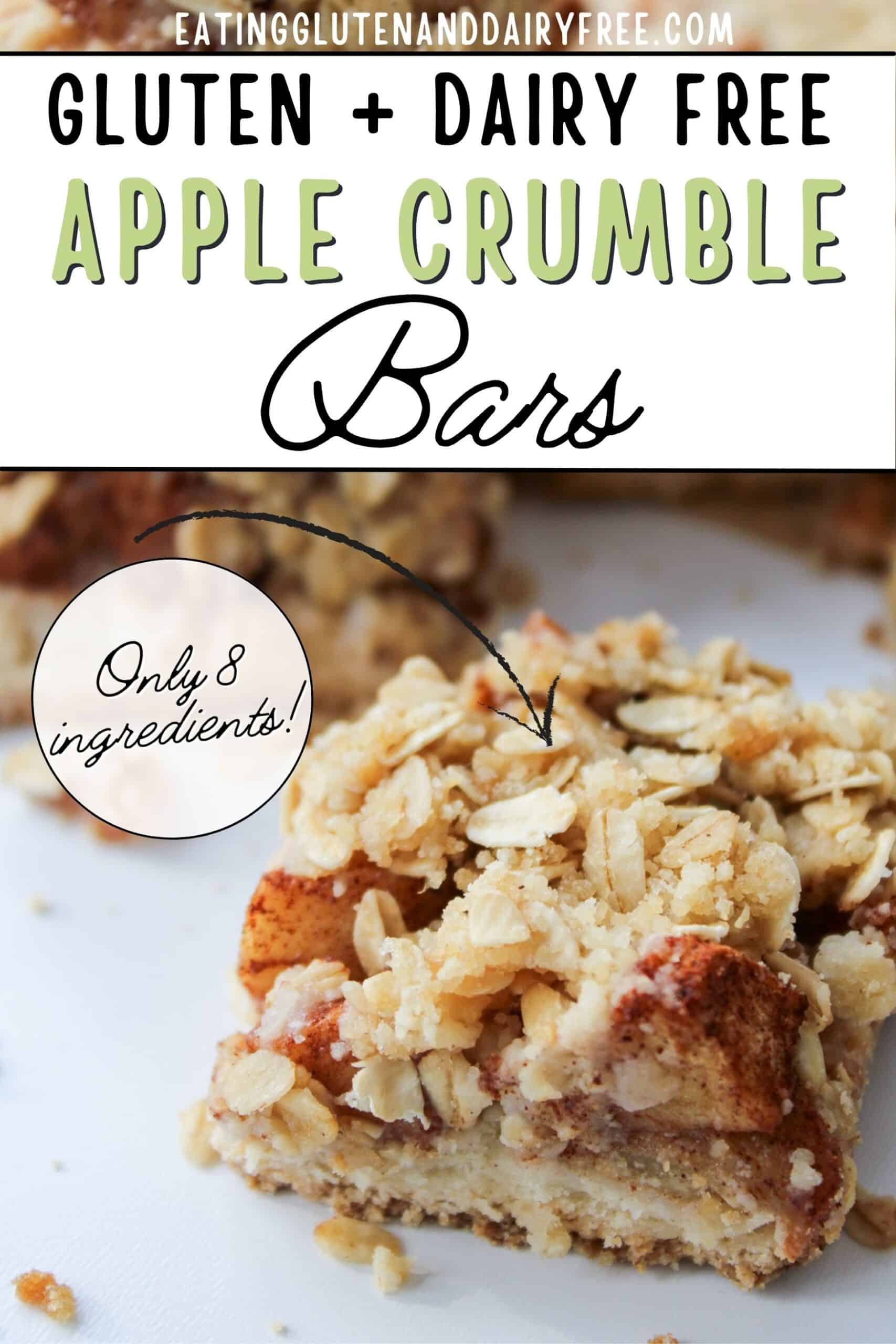 An Apple Pie Crumble Bar with text above it.